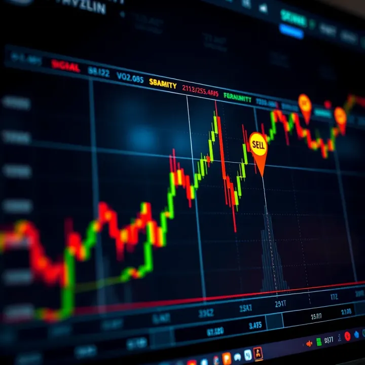 Graph displaying cryptocurrency price fluctuations with signal markers indicating buy and sell points