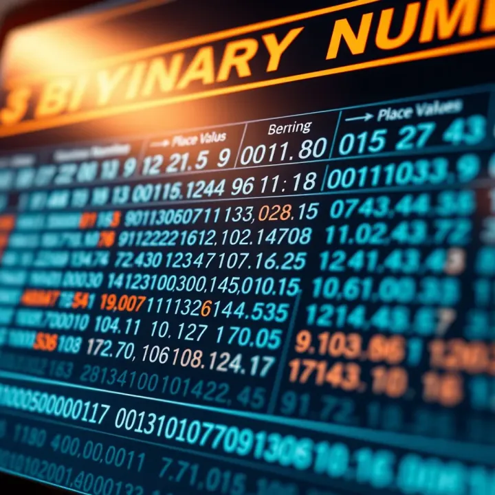 Visual chart showing binary number system structure with place values and binary digits