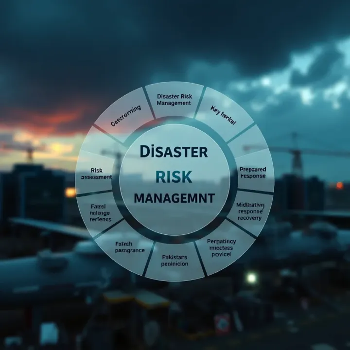 Diagram showing key elements of disaster risk management including risk assessment, mitigation, preparedness, response, and recovery