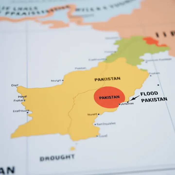 Disaster Vulnerability Map of Pakistan Map highlighting areas vulnerable to different types of disasters in Pakistan with labels indicating flood, earthquake, and drought zones