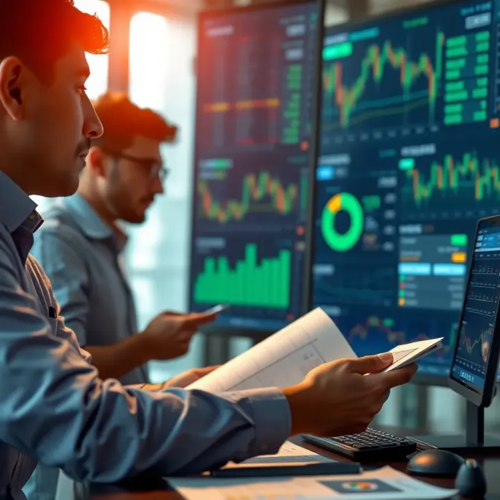 Business professionals analyzing data charts to make informed risk management decisions