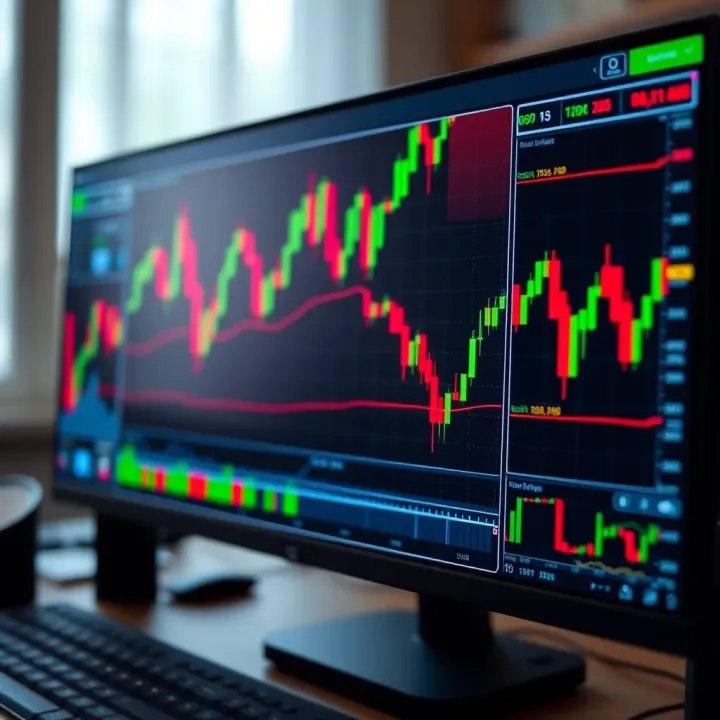Concept of financial trading with digital binary options on a computer screen