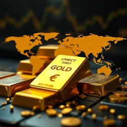 Visual representation of gold bars with currency symbols illustrating global economic impact
