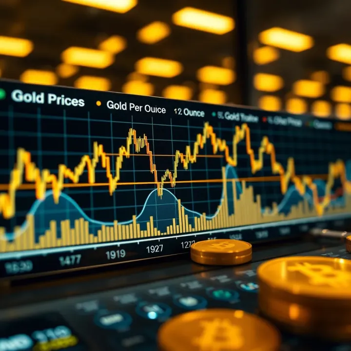 Graph showing fluctuations in gold price over time with market trend lines