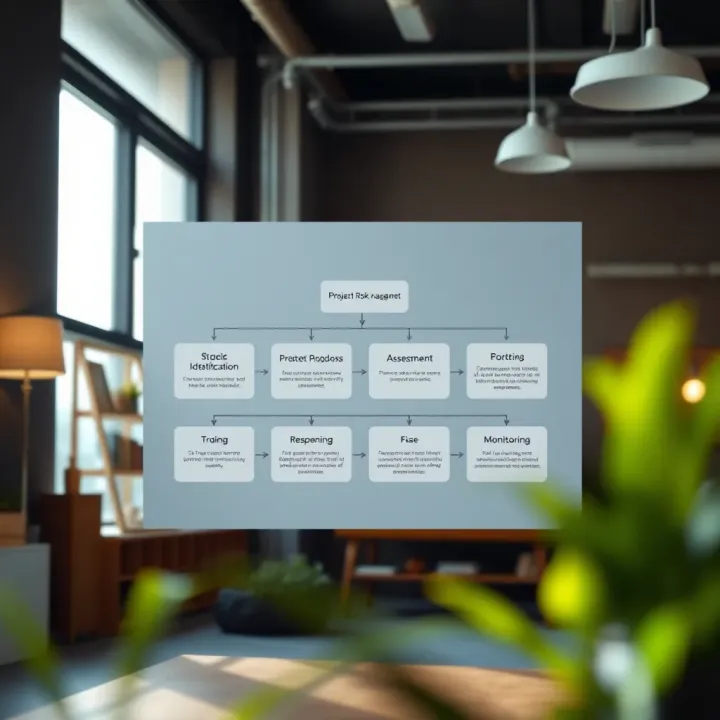Flowchart illustrating stages of project risk management including identification, assessment, response planning, and monitoring