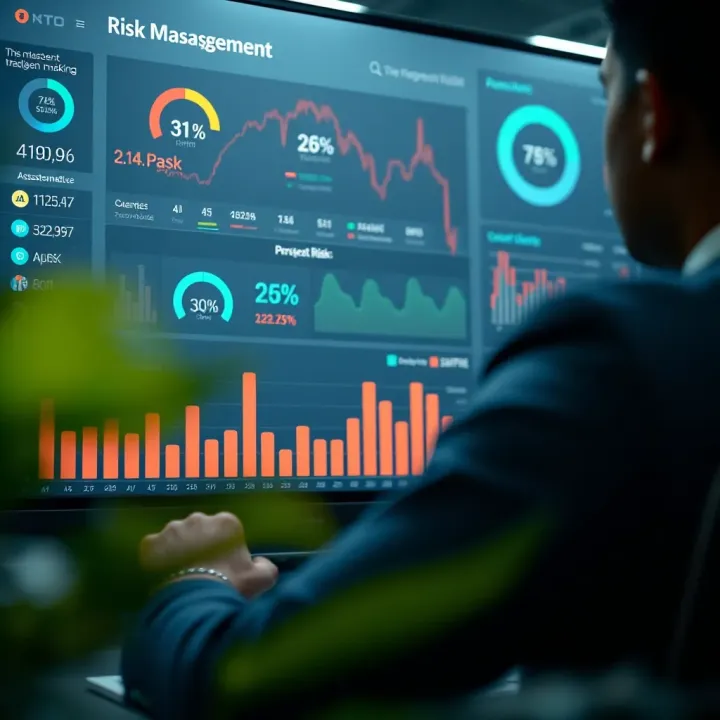 Dashboard showing risk assessment metrics and data visualization for business decision making