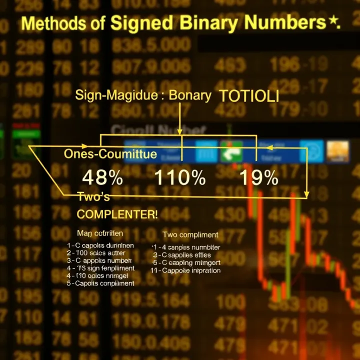 Methods of Signed Binary Number Representation Diagram showing different methods of signed binary number representation including sign-magnitude, one's complement, and two's complement