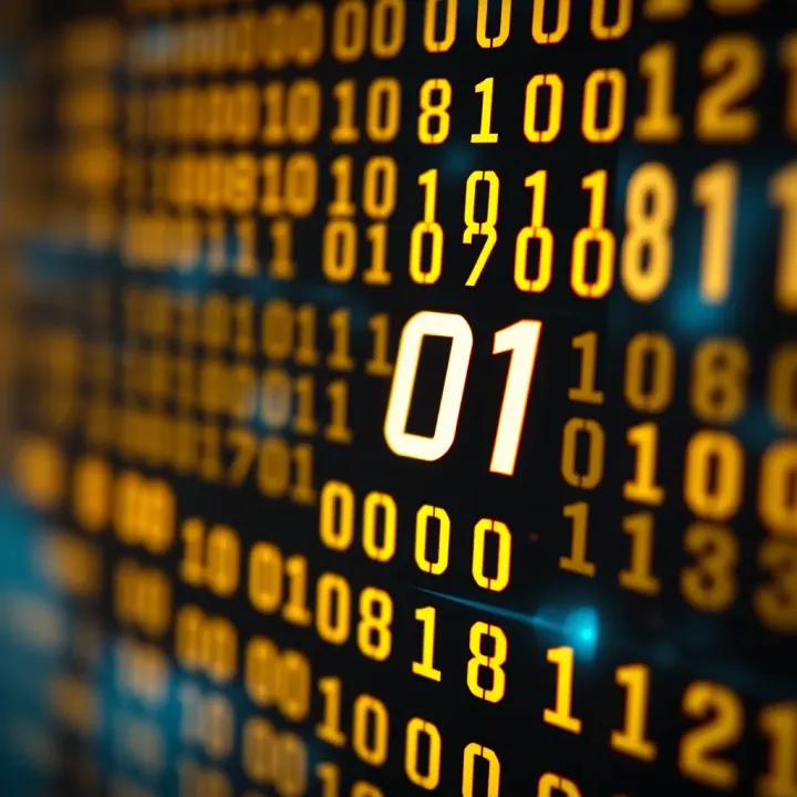 Illustration showing the binary number system with digits zero and one representing data